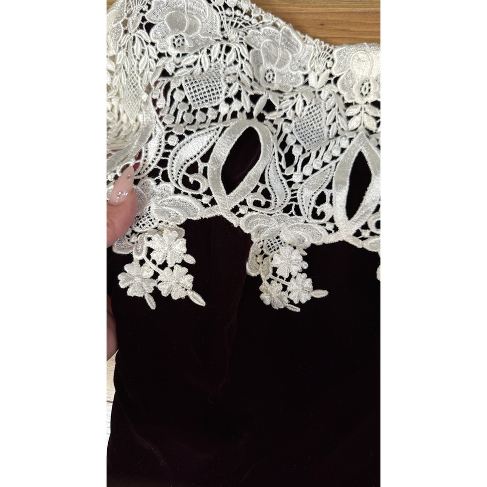 VTG Jessica Scott McClintock Dress Sz 6 Lace Wine Velvet Dark Academia Prom - Picture 6 of 12